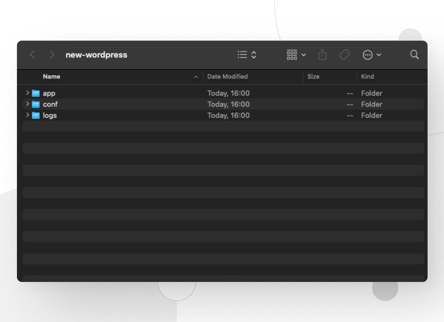 A screenshot shows how is organized your site folder.