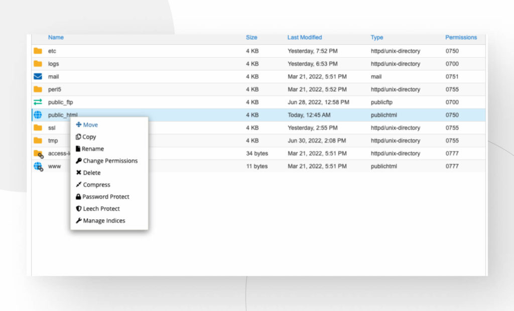 Screenshot of the file manager