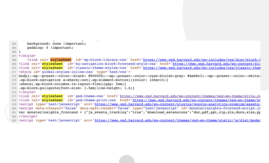 html code showing stylesheets