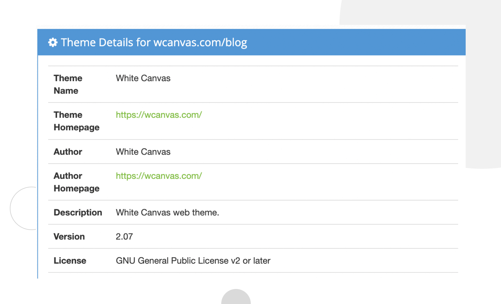 How to tell what WordPress theme a site is using? White Canvas