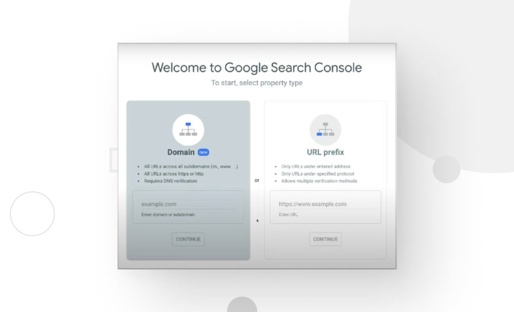 welcome to google search console screen