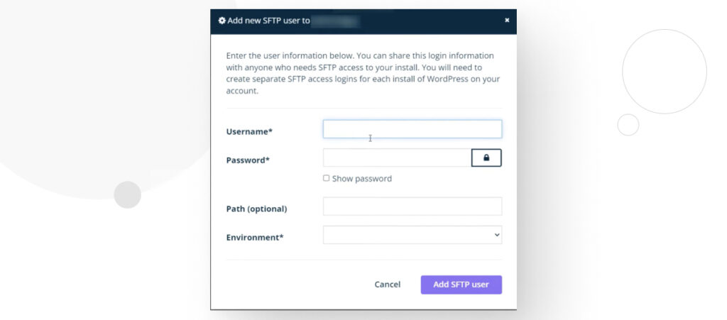 The modal that comes up when creating a new SFTP user in WP Engine's User Portal