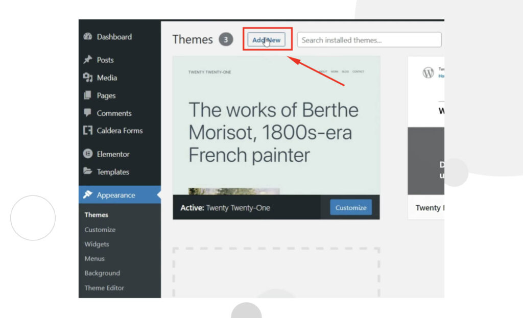 screenshot of instructions for adding a new theme to WordPress