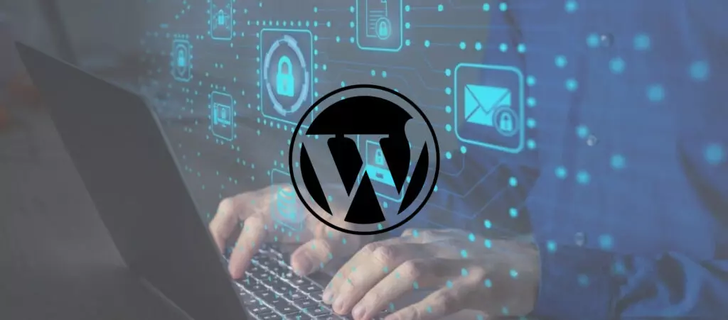 someone working on a laptop with a WordPress watermark on top