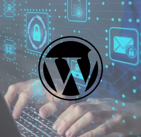 someone working on a laptop with a WordPress watermark on top