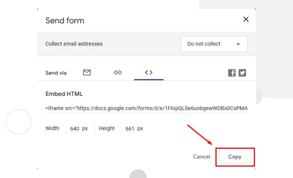 Copy a Google Form's HTML code to embed