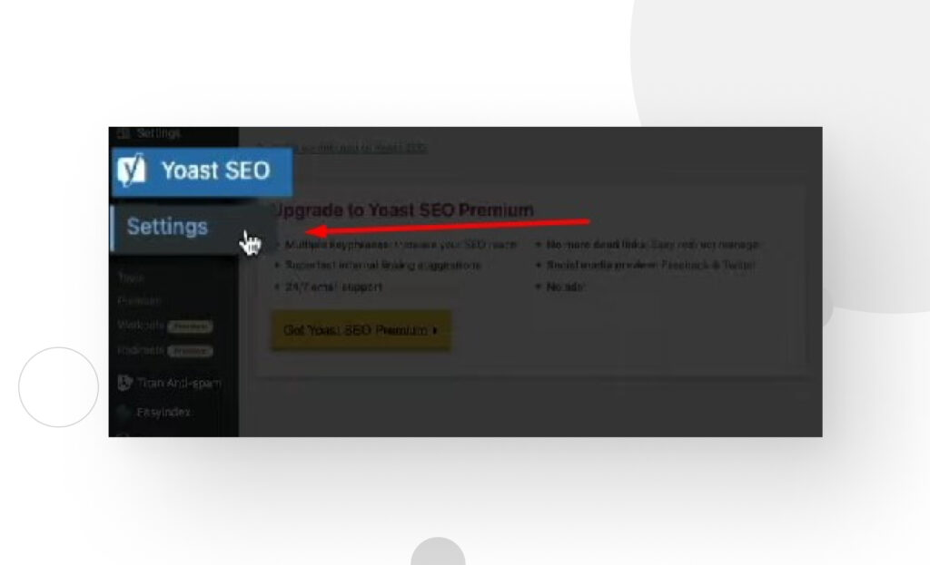 click on Yoast SEO's settings