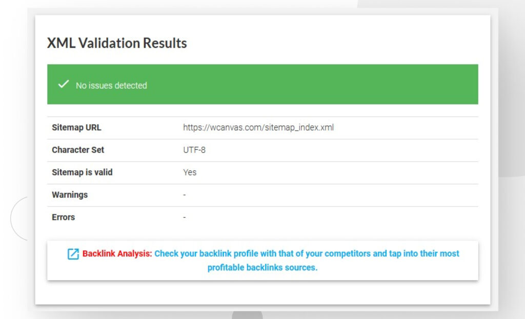 xml sitemap validation results