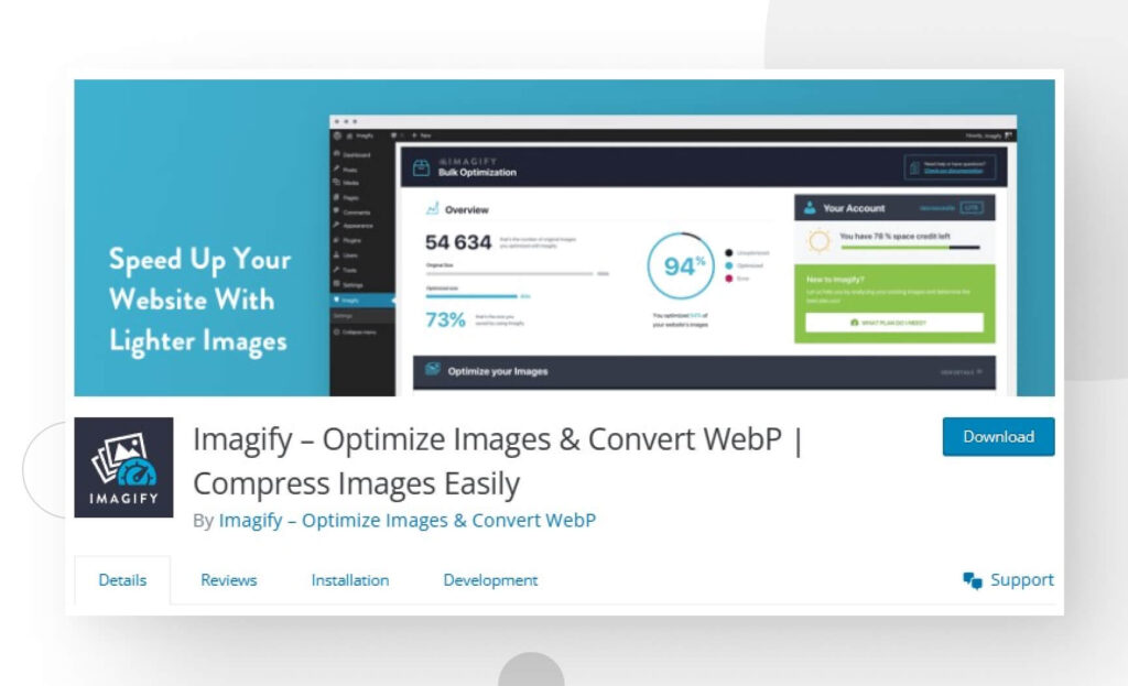 screenshot of Imagify in the WordPress plugin directory