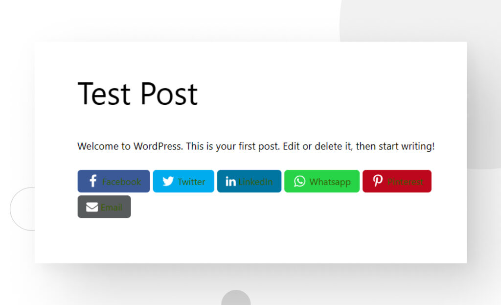 screenshot of Social Share for Devs social media buttons as displayed on a WordPress post