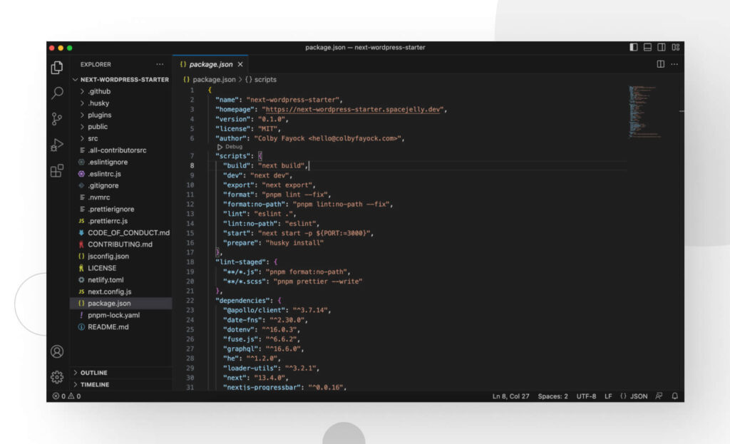 screenshot of Next.js project in Visual Studio Code 