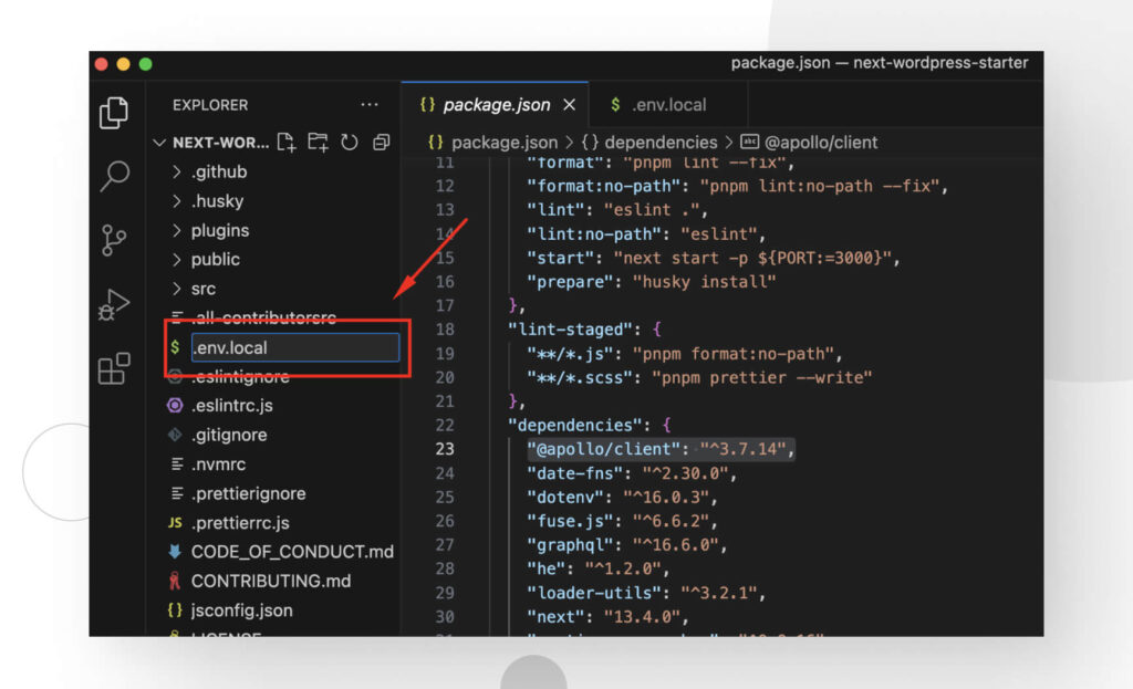 screenshot of env.local file in Visual Studio Code 