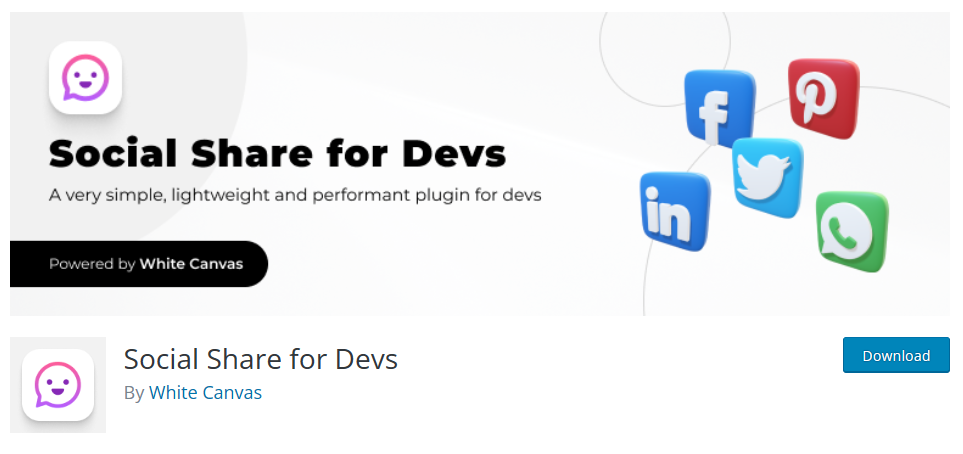 screenshot of Social Share for Devs in the WordPress plugin directory