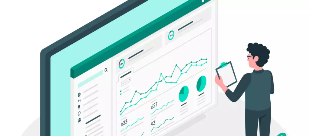 illustration of someone observing stats on a graph