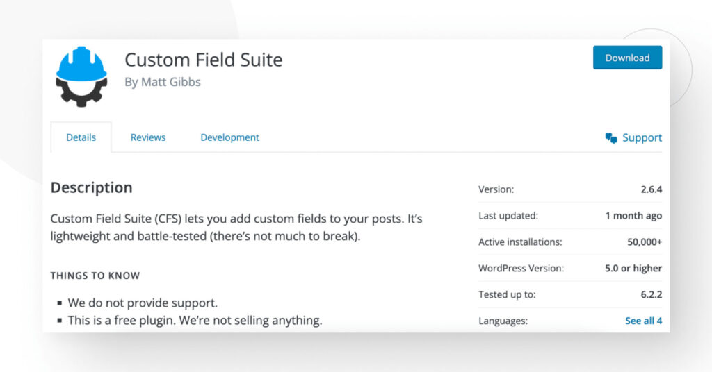 screenshot of "Custom Field Suite" in the WordPress plugin directory
