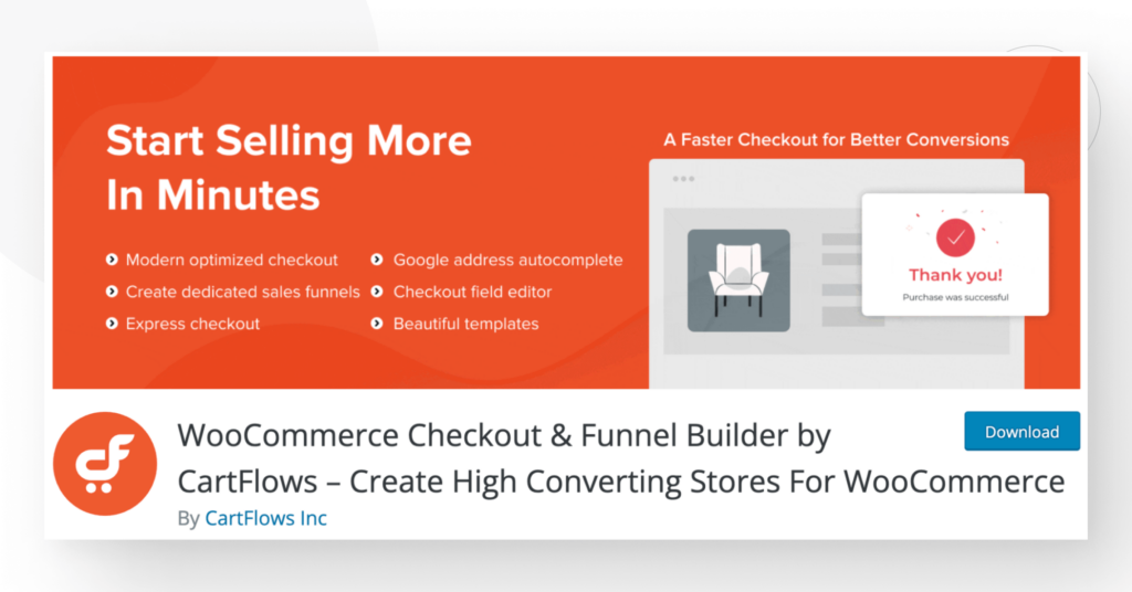 screenshot of "Checkout & Funnel Builder by CartFlows" in the WordPress plugin directory