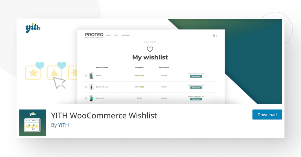 screenshot of "YITH WooCommerce Wishlists" in the WordPress plugin directory