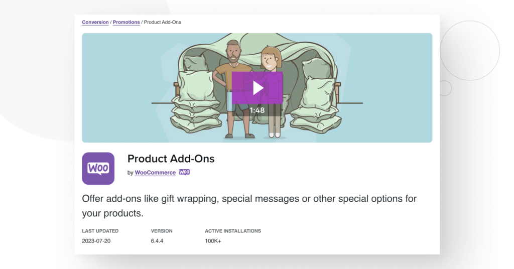 screenshot of "Product Add-ons" in the WooCommerce plugin directory