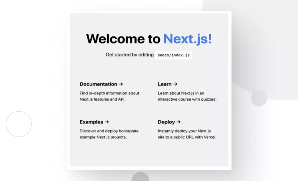 screenshot of the default Next.js frontpage