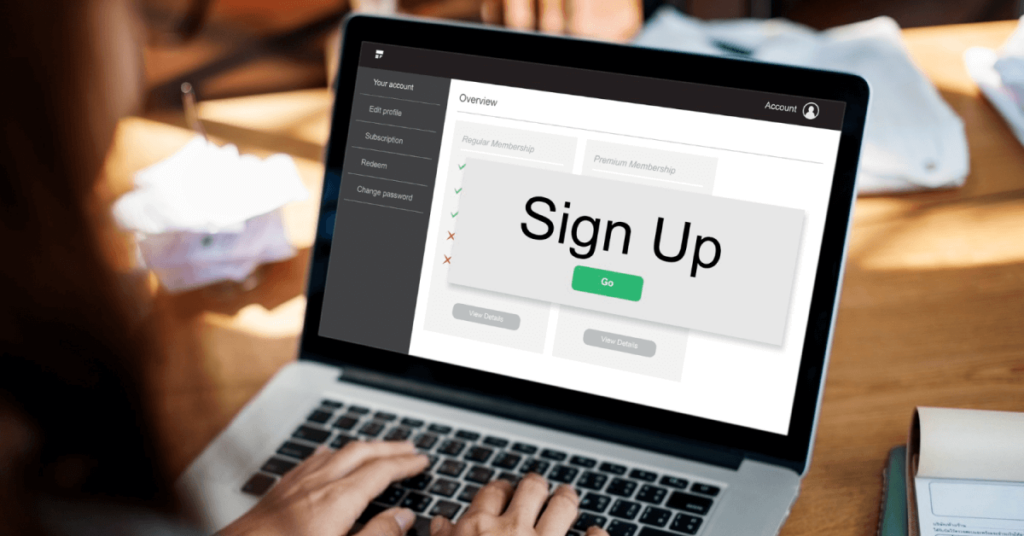 woman filling a web form on a laptop