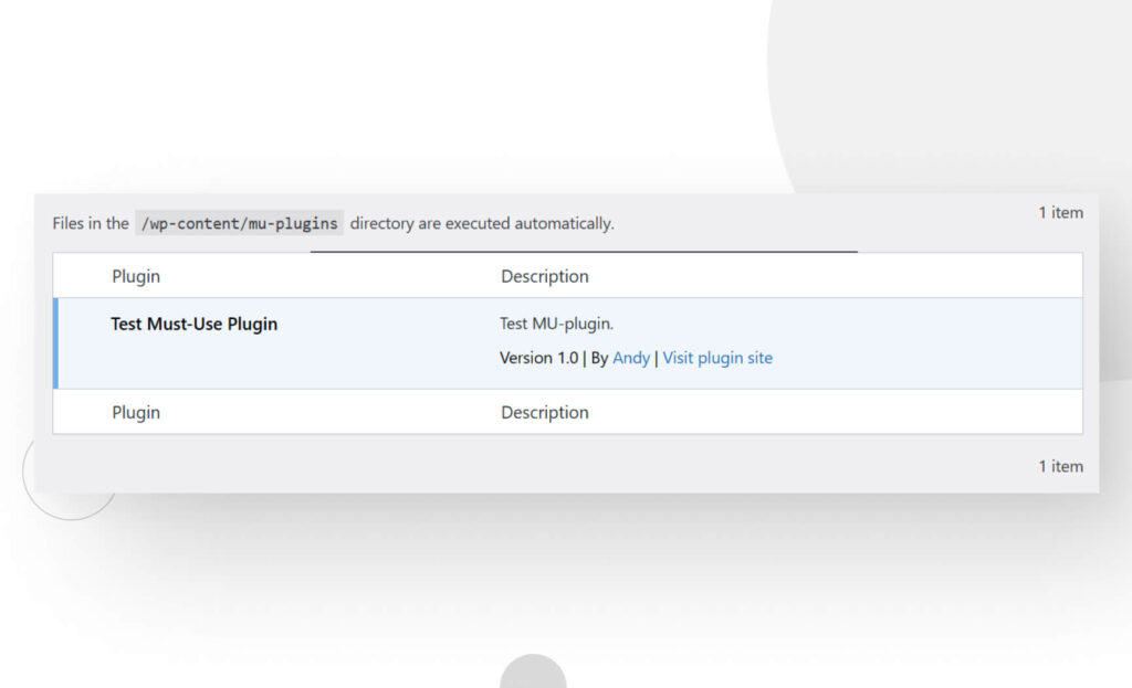 screenshot showing a Must-Use plugin