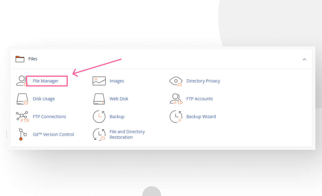 highlight of the File Manager option in cPanel