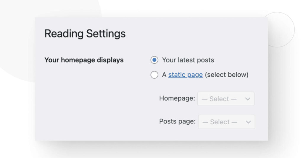 Screenshot of WordPress's Reading Settings