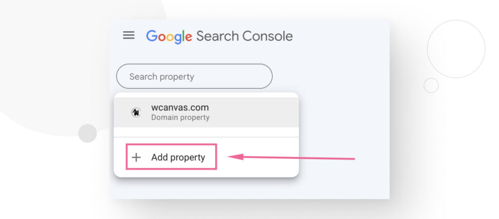 "Add property" button in Google Search Console