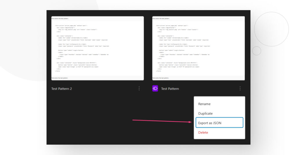 export Block Pattern to JSON