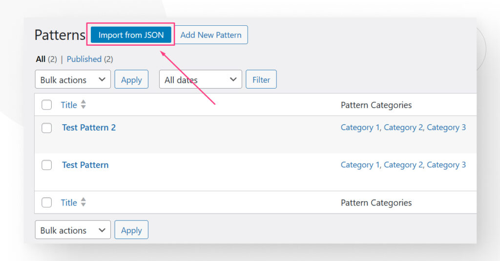 Importando Patrón de Bloque desde JSON