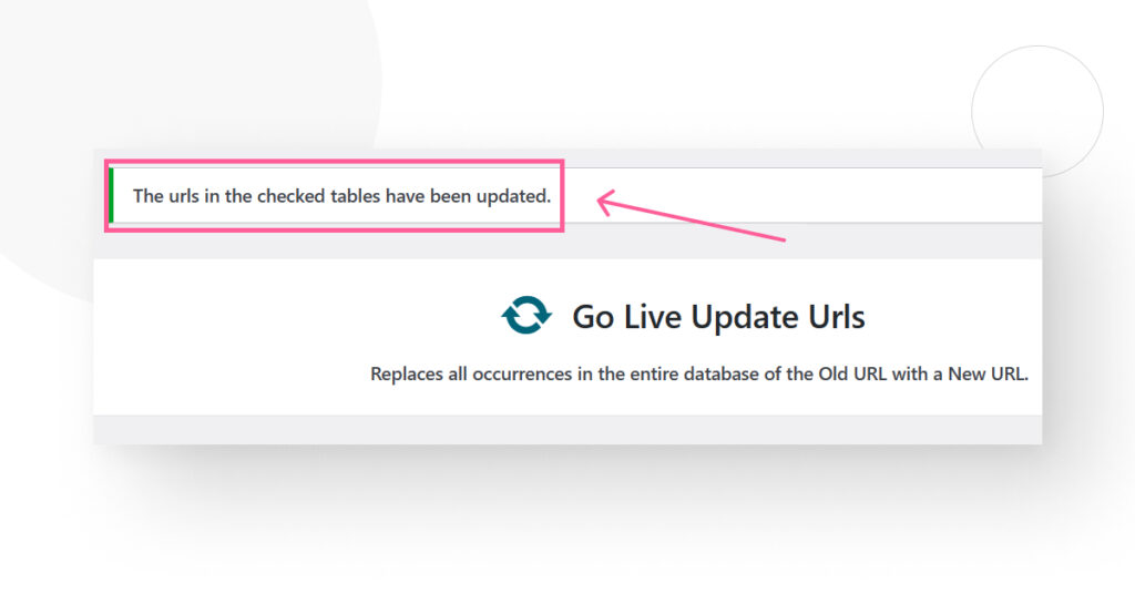 Go Live Update URLs confirmation message
