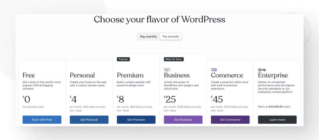 Choose a WordPress.com plan