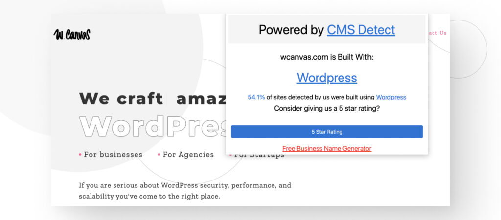 CMS Detect browser extension successfully detected WordPress as the site's CMS