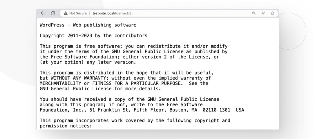 screenshot of WordPress's License file