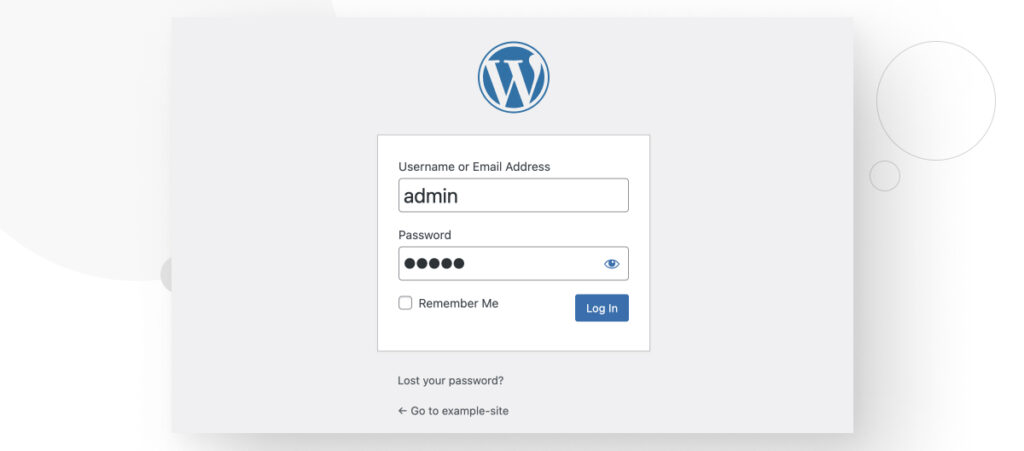 WordPress admin login page