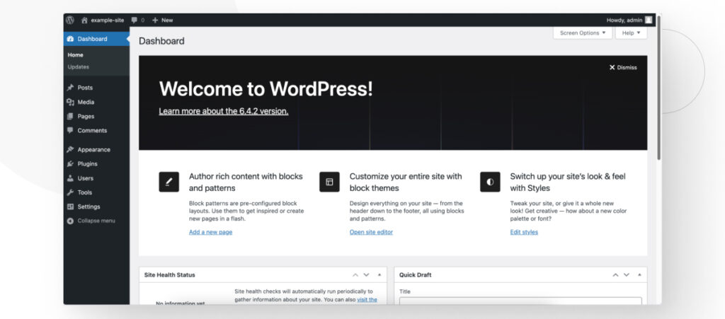 WordPress admin dashboard