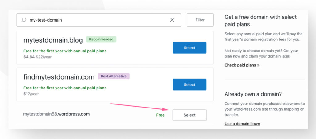 Select your domain name in WordPress.com