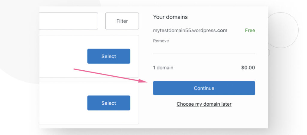 Click "Continue" to select your domain name