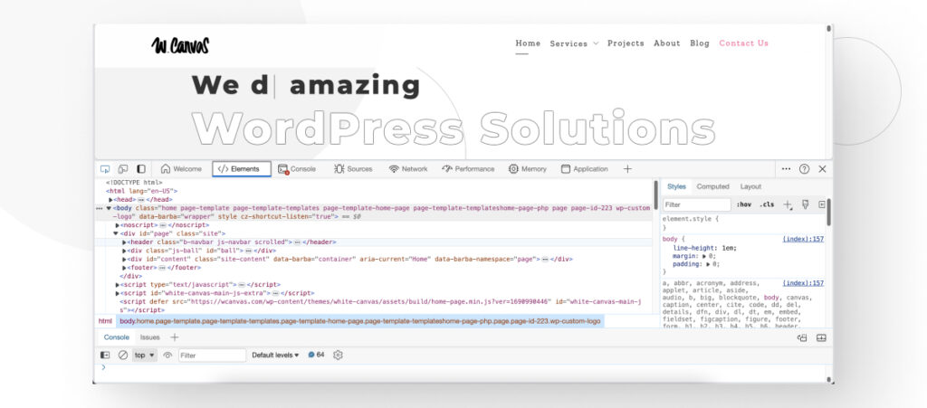 Edge's Elements panel on a WordPress site 