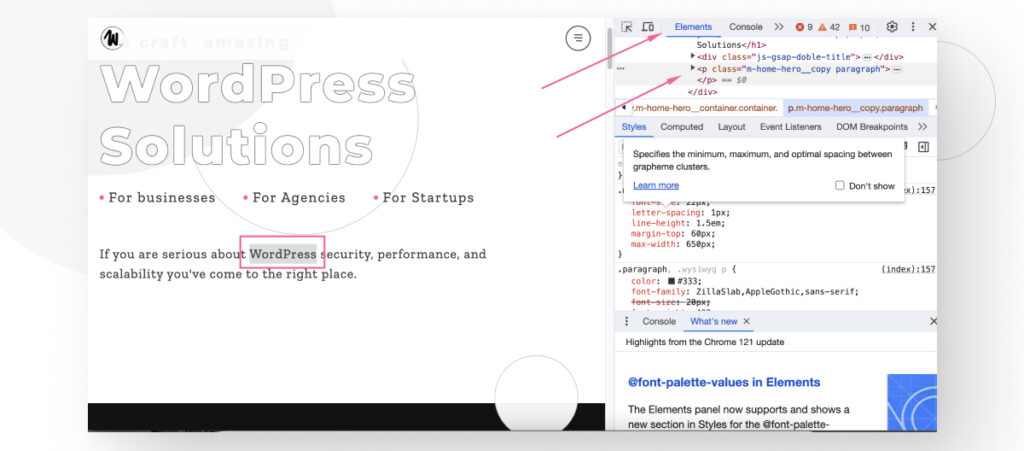 The Chrome Elements panel