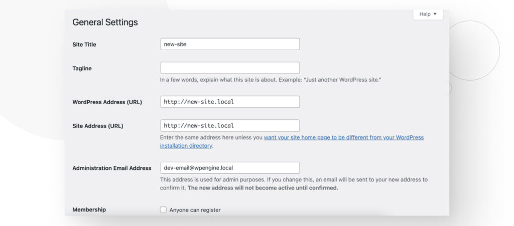 The WordPress General settings screen