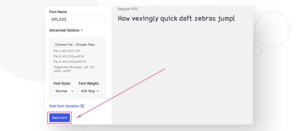 "Save Font" button in the Custom Fonts WordPress plugin