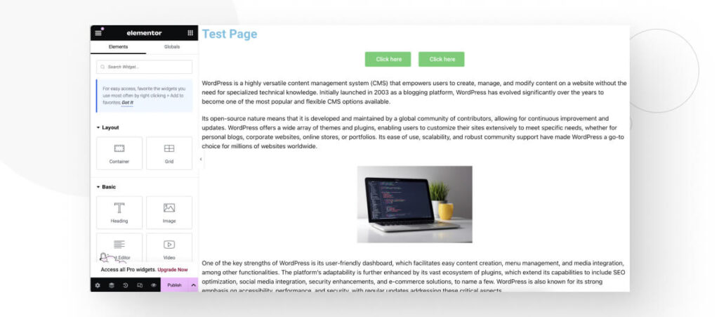 A page created with the Elementor plugin for WordPress