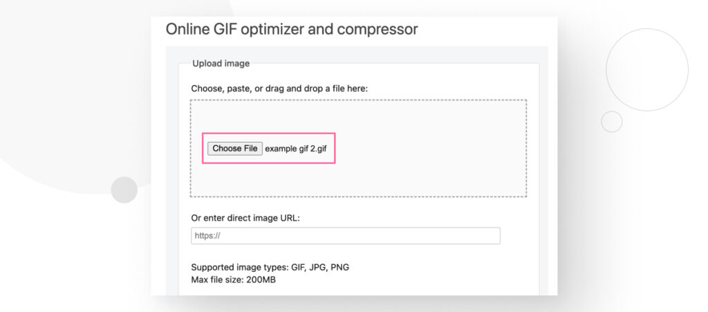 EZGIF's GIF optimizer and compressor tool, highlighting the "Choose file button"