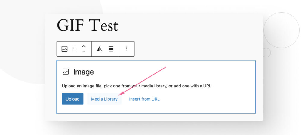 WordPress's Image block button to use an image from the Media Library