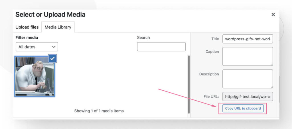 The button to copy the URL from an image in WordPress's Media Library