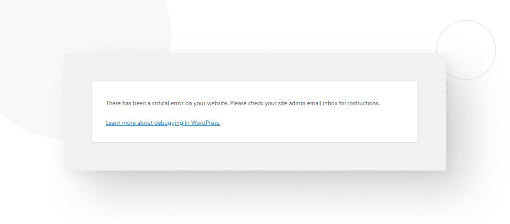 WordPress error screen saying there's been a critical error on your website
