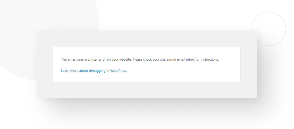 Pantalla de error de WordPress que dice que ha habido un error crítico en tu sitio web