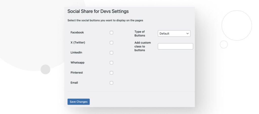 Settings for the Social Share for Devs WordPress plugin