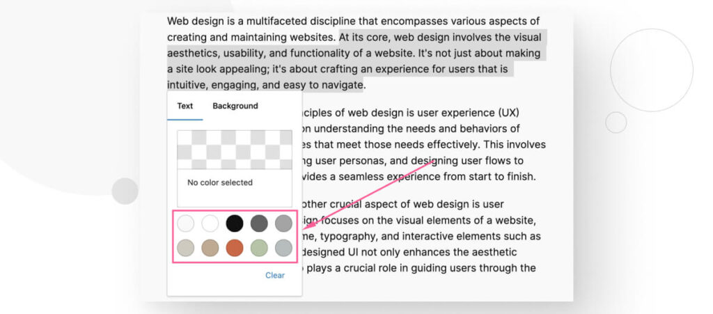 Various colors to choose from when using the Highlight feature in the WordPress editor